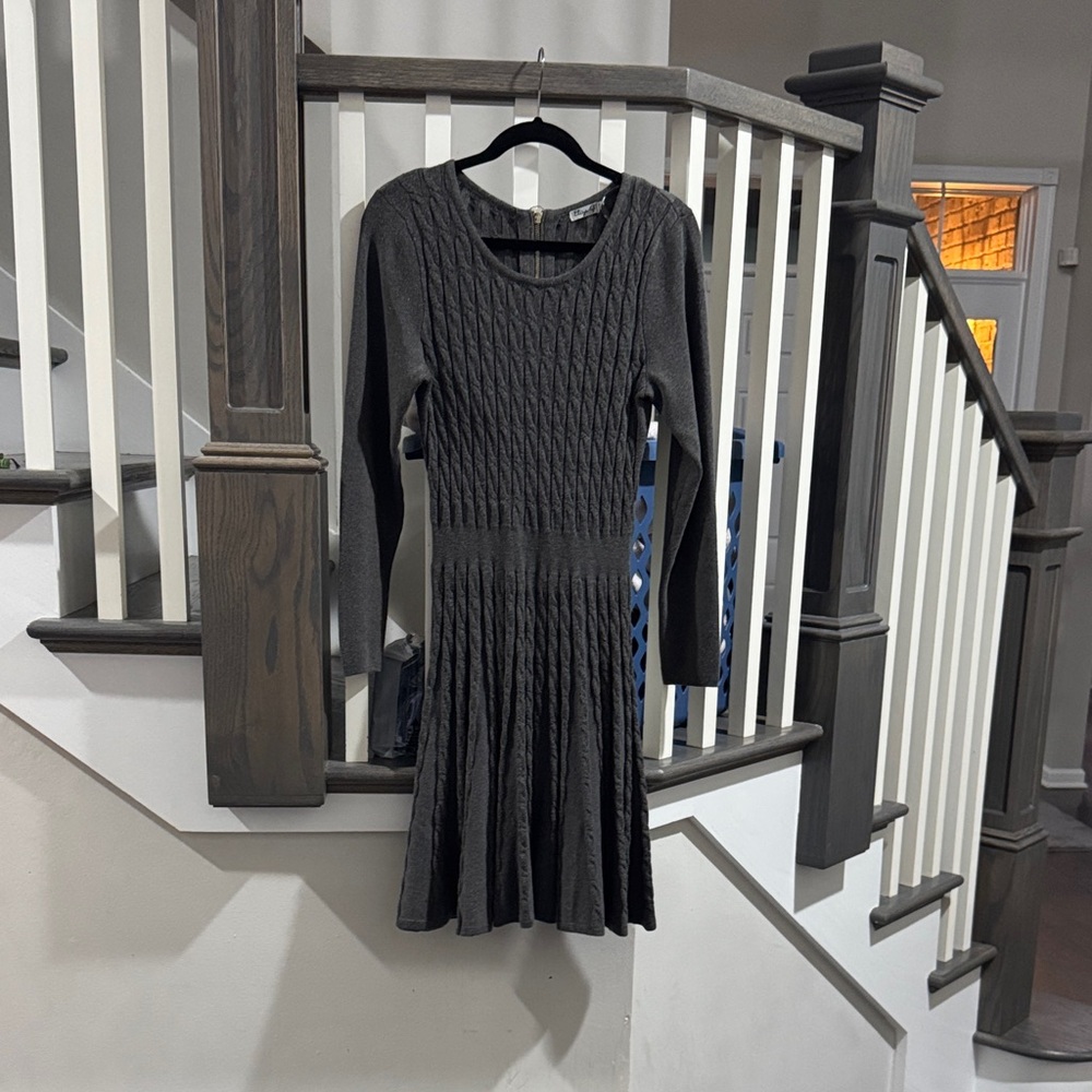 Eliza J Dark Gray Long Sleeve Cable Knit Dress